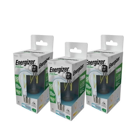 3 X Energizer 7.2w LED Bulb - A Rated, GLS Filament E27 Screw - 6500K Cool White