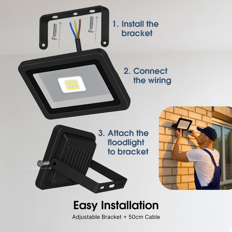 10W Eco Flood LED Outdoor Light – 6500K Cool White - Easy Installation