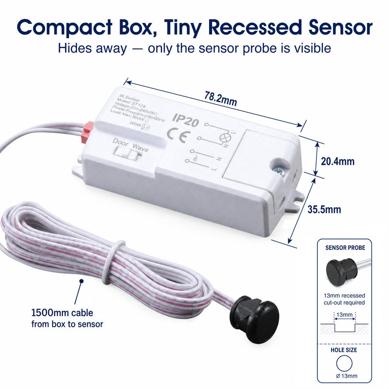 Simple Lighting - SEN240V - Infographics - Compact Box, Tiny Recessed Sensor