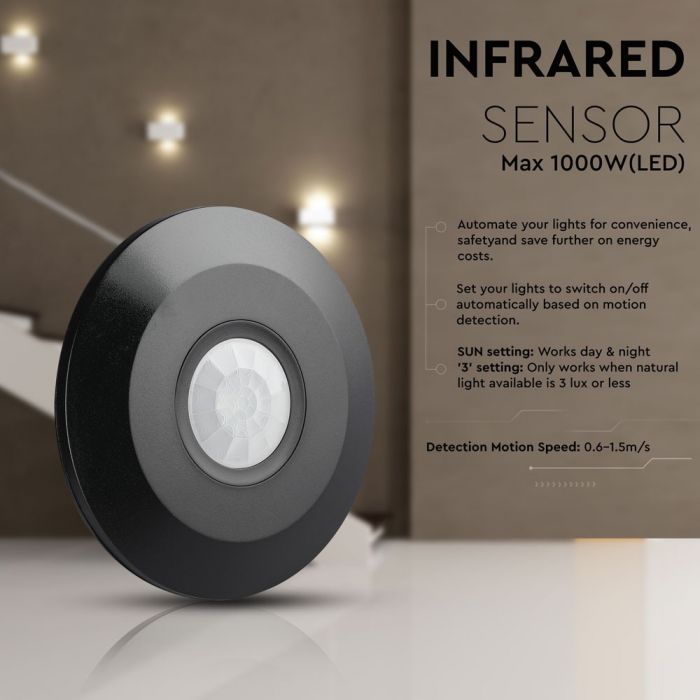black slimline PIR sensor with sensor details