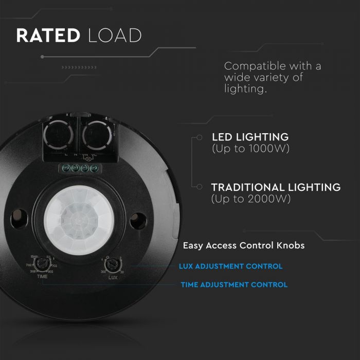 black slimline PIR sensor with load capacity