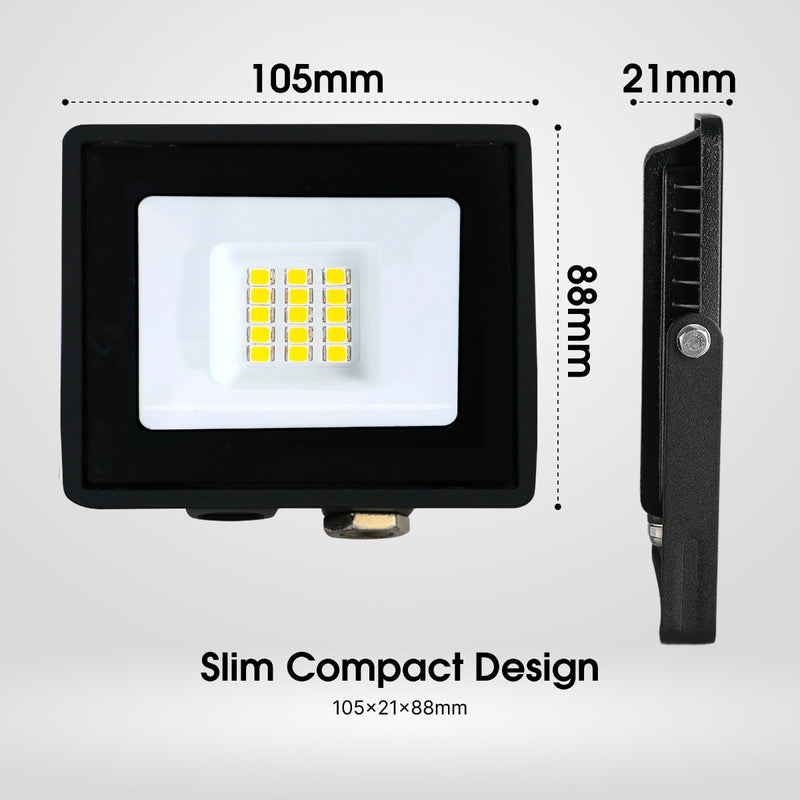 10W Eco Flood LED Outdoor Light – 6500K Cool White - Slim Compact Design