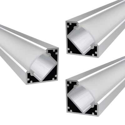 Pack of 3 Corner Aluminium LED Profiles, 2M - Angled 45 Degree