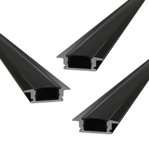 Pack of 3 recessed black LED profiles