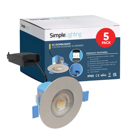 pack of 5 brushed chrome colour adjustable downlights