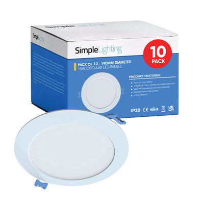 Pack of 10 Round 15w LED Panels, 190mm Diameter