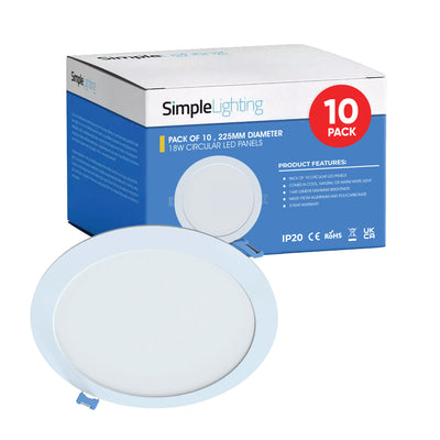 Pack of 10 Circular LED Panels, 18w, 225mm Diameter