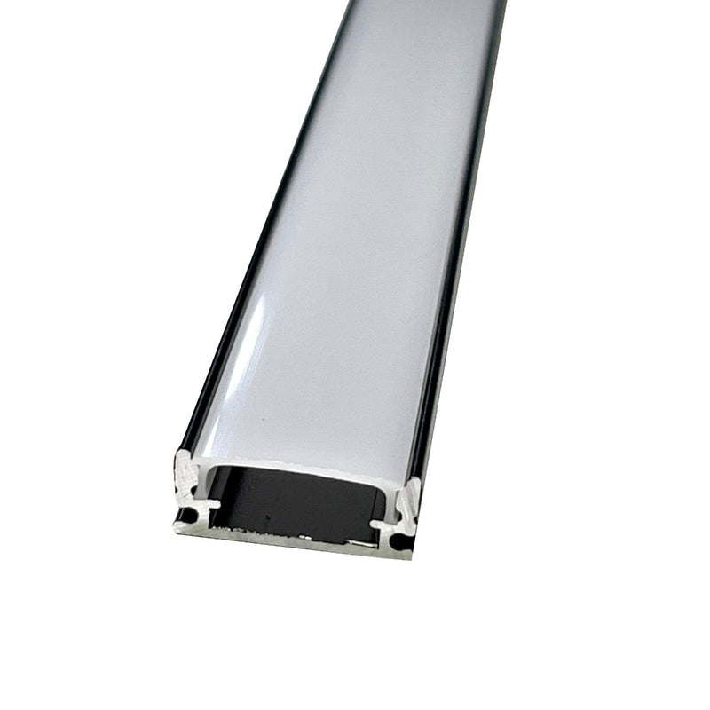 2m, LED Profile, Black Slimline With Diffuser, Incl End Caps and Brackets