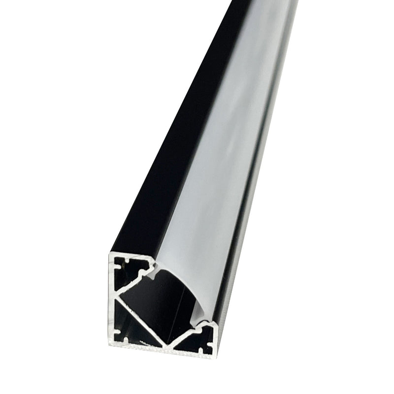 mid shot of a black LED profile with a frosted diffuser
