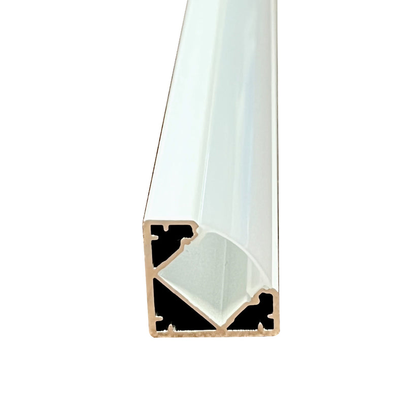 close up of a white LED corner profile