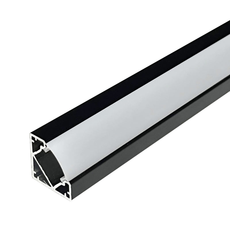 close up of a black LED profile with a frosted diffuser