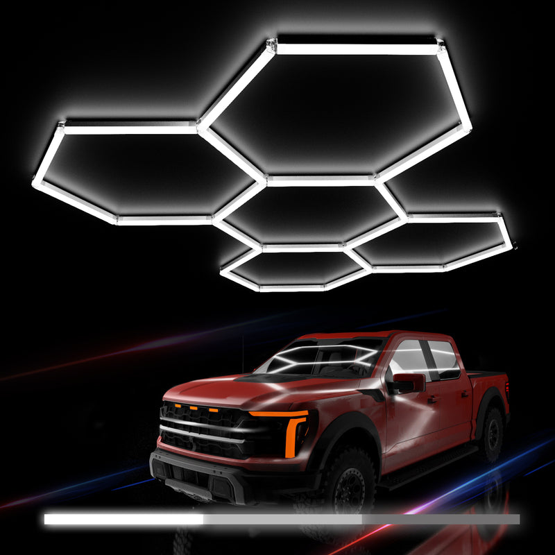 5 x Hexagon LED Light Kit - Cool White, White Finish (with Red Pick-Up Truck)