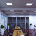 full shot of an office with cool white surface mounted panel lights
