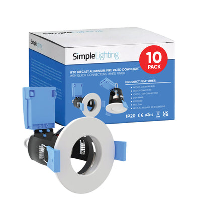 10 Pack - Fire Rated Downlights, Open Can, White Bezel Colour