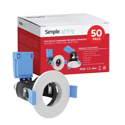 50 x White Fire Rated Downlight Pack, Open Can Design, GU10