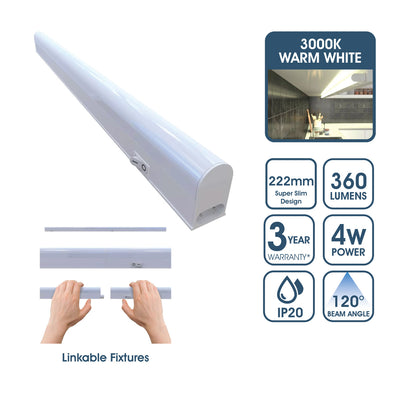 222mm Linkable LED Ultraslim Under Cabinet Light Fitting - Warm White