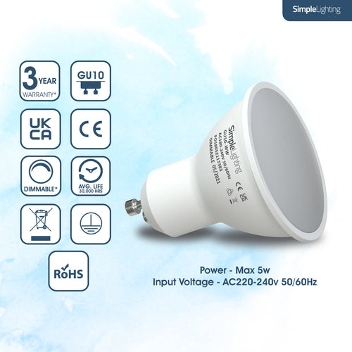 key features of 5w dimmable gu10 led lamp