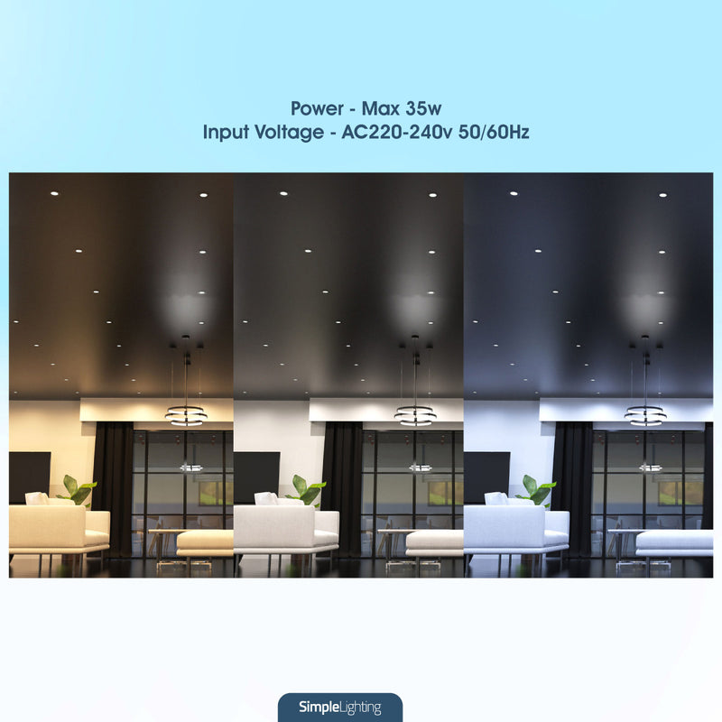 chrome LED downlight with power details