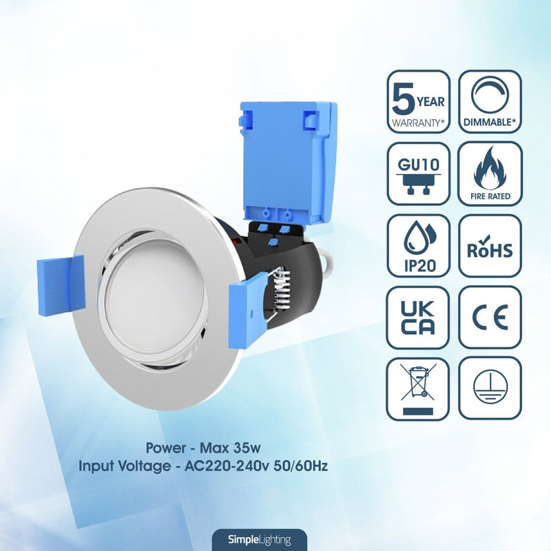 chrome LED downlight with tech specs