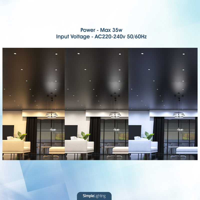 chrome LED downlight with colour temperature variations