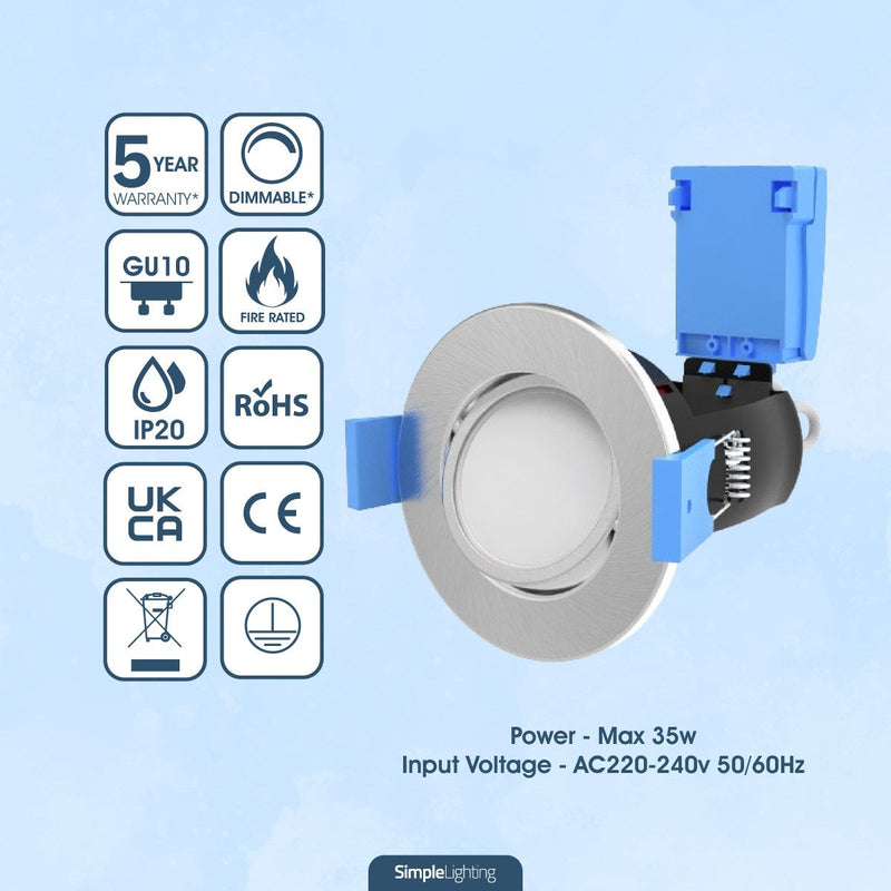 brushed chrome downlight with tech specs