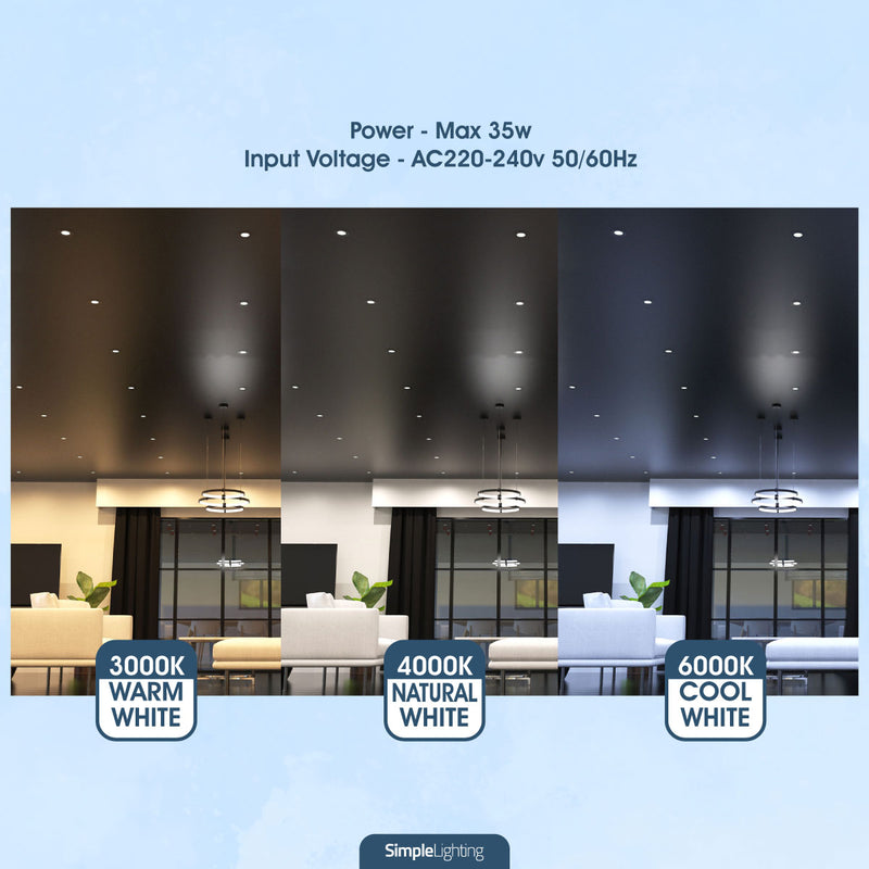 brushed chrome downlight with colour temperature options