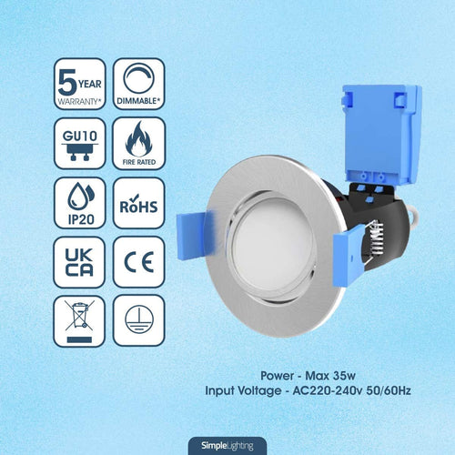brushed chrome downlight with tech specs