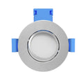 front of a  brushed chrome tilt downlight