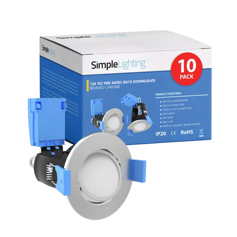 pack of 10 brushed chrome tilt downlights