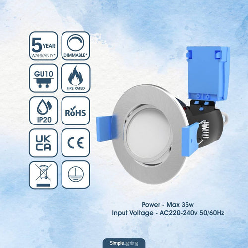 brushed chrome downlight with tech specs
