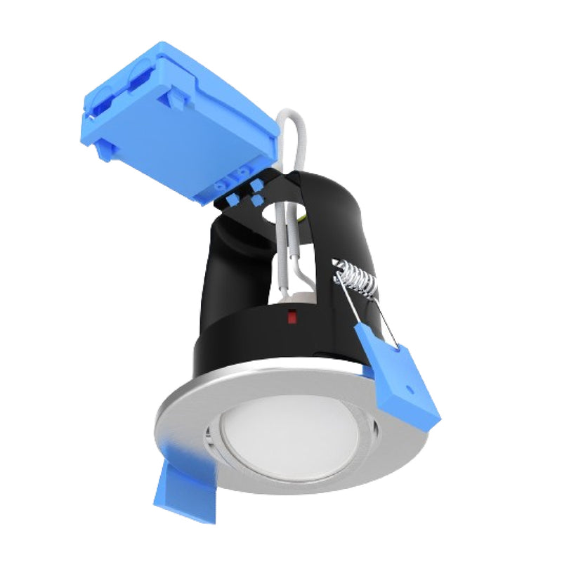side of an adjustable brushed chrome downlight