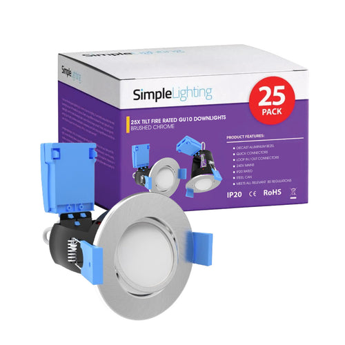 pack of 25 tilt brushed chrome downlights