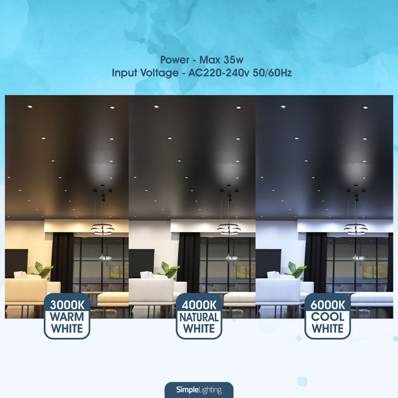 brushed chrome tilt downlight with colour temperature options