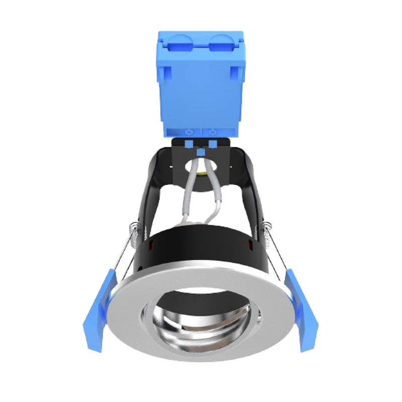 side of an adjustable downlight with a brushed chrome finish