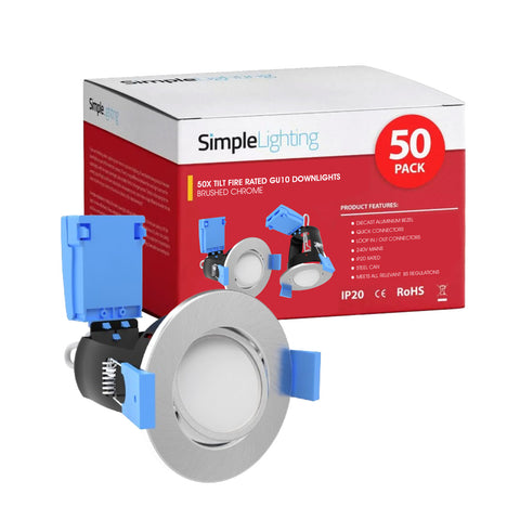 pack of 50 adjustable downlights with brushed chrome finish