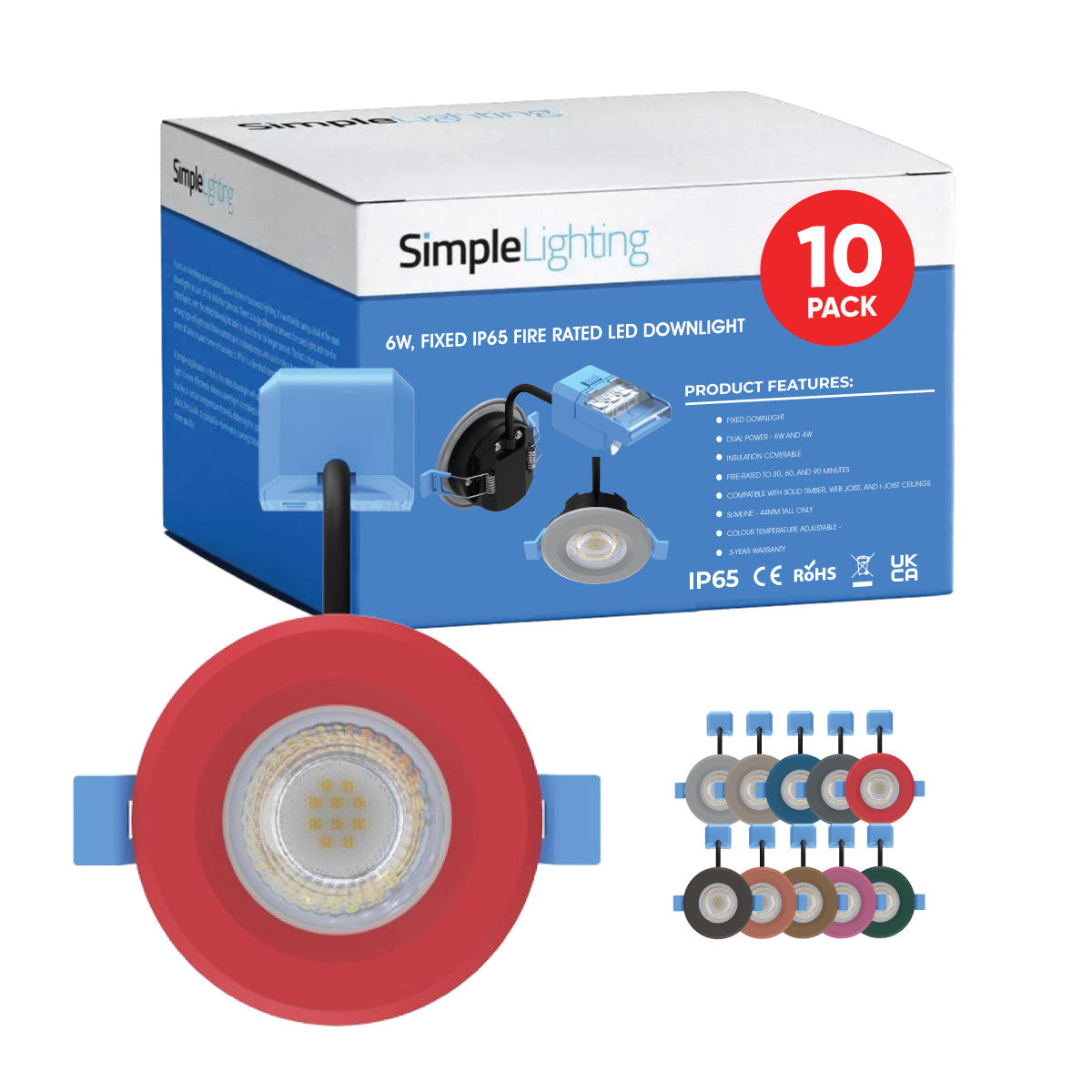 10 X 7w Fixed IP65 Fire Rated LED Downlight - Various Finishes