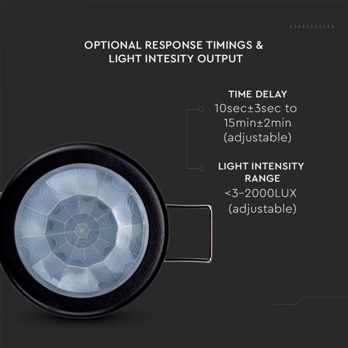 recessed black PIR sensor with technical info