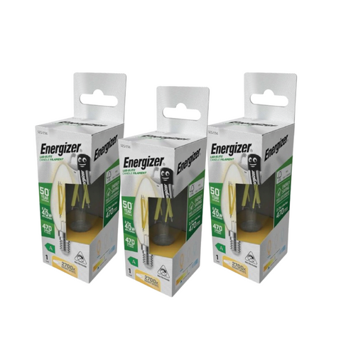 3 X Energizer, E14, 2.2w LED Candle Bulb, A Rated Filament Style - 2700K Warm White