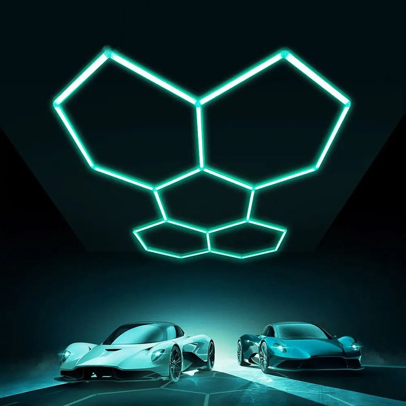 24 LED tube lights in a hexagon design in aqua LED colour