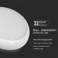 LED Dome Light with Sensor & Emergency - close-up with text description and emergency back-up widget (in black background)