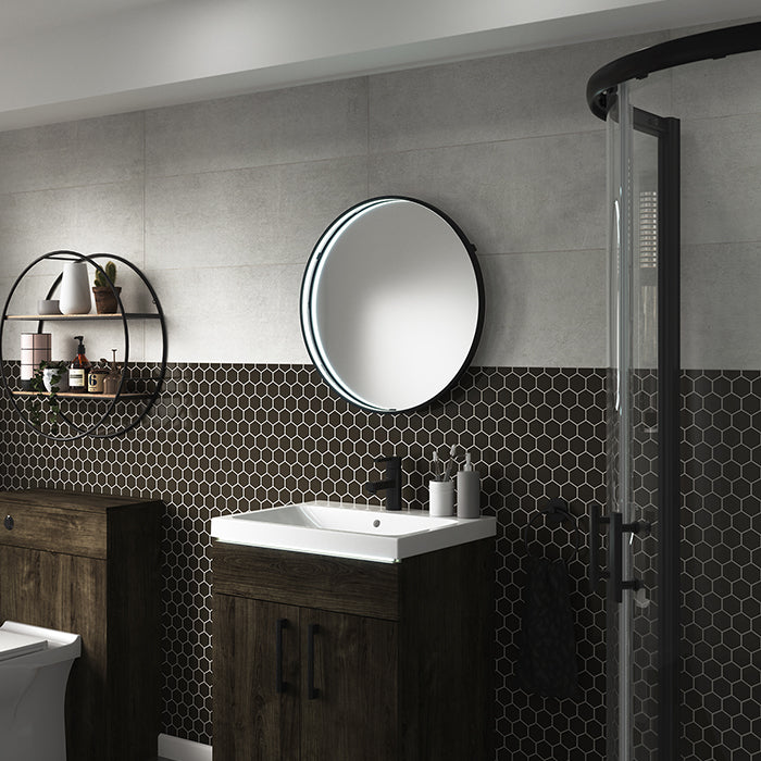 Aspect 600mm LED Bathroom Mirror, Matt Black With Demister Pad