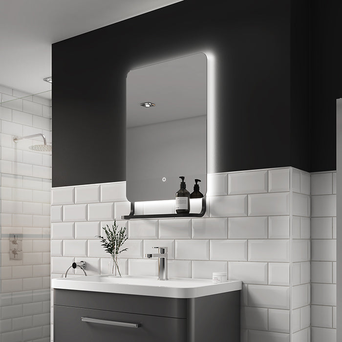 Harbour 800x500mm LED Bathroom Mirror, Black, With Shelf