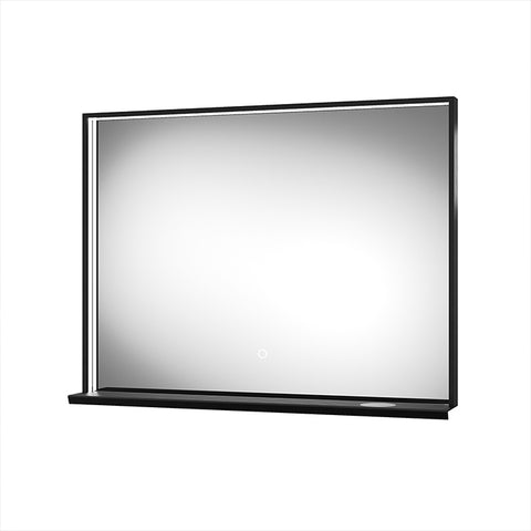 Element LED Bathroom Mirror, Black, With Shelf and QI Wireless Charger