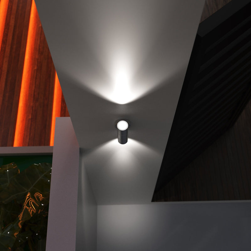 close up of the top of a twin outdoor wall light