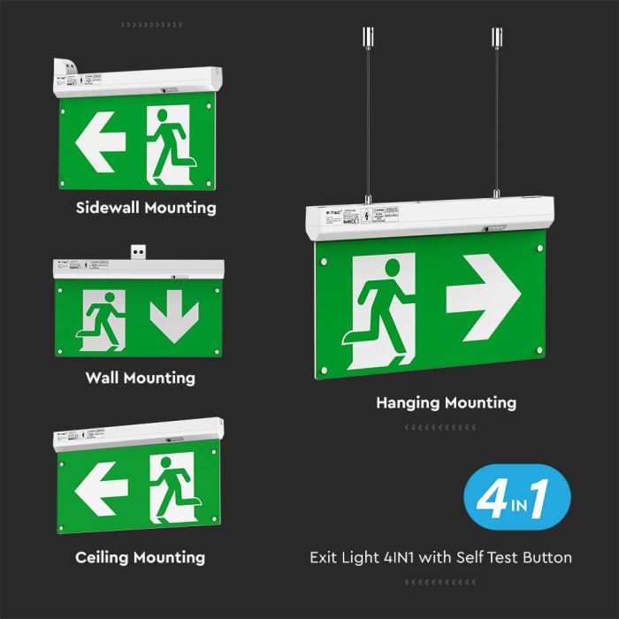 4-in-1 emergency exit light with installation types