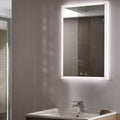 Full shot of a bathroom mirror with a diffused LED light around its edge