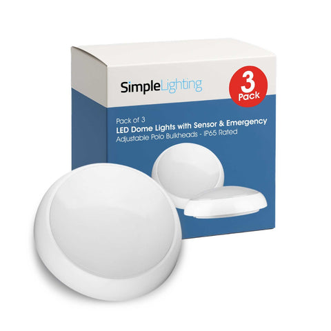 Pack of 3 LED Dome Lights with Sensor & Emergency – Adjustable Polo Bulkheads – IP65 Rated