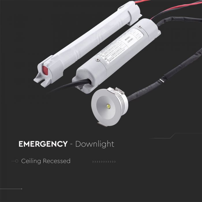 LED emergency downlight with installation details