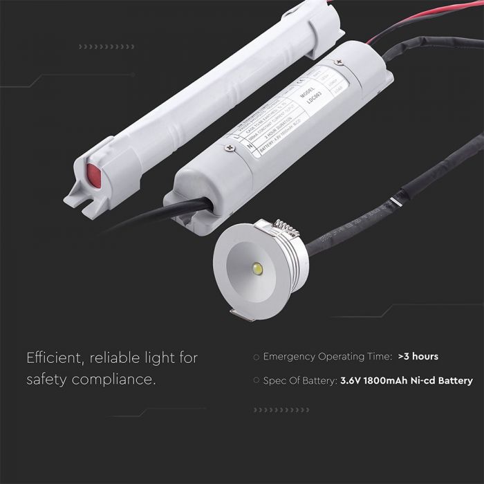LED emergency downlight with technical information
