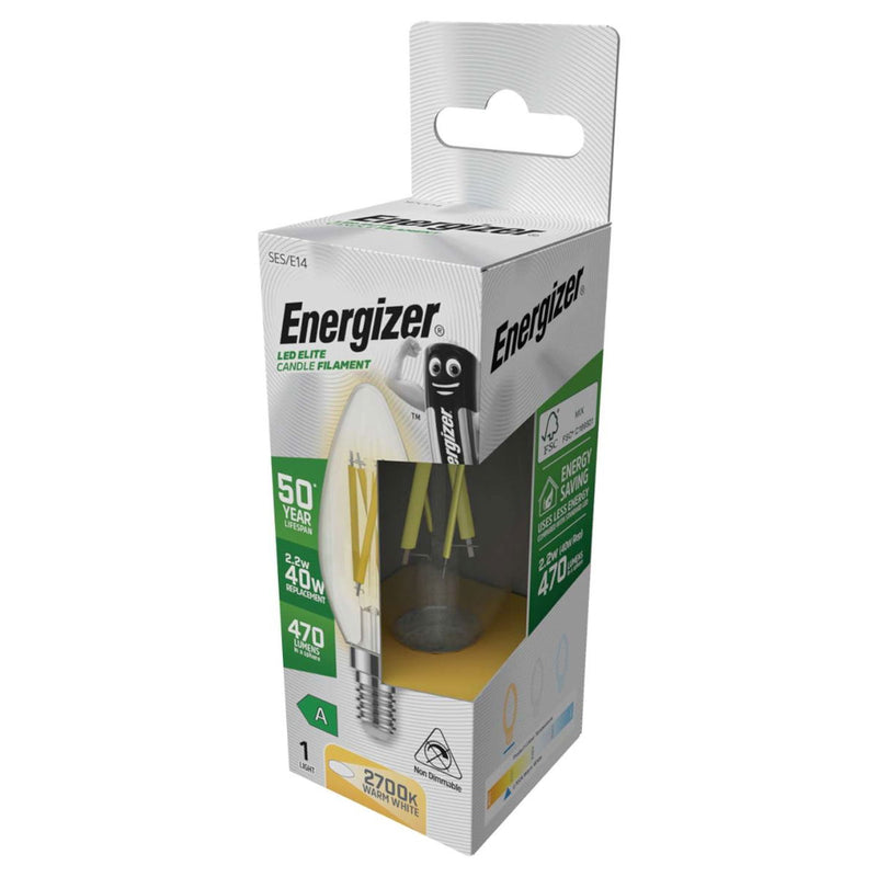 side of a E14 LED Filament candle 2.2w bulb, 2700K